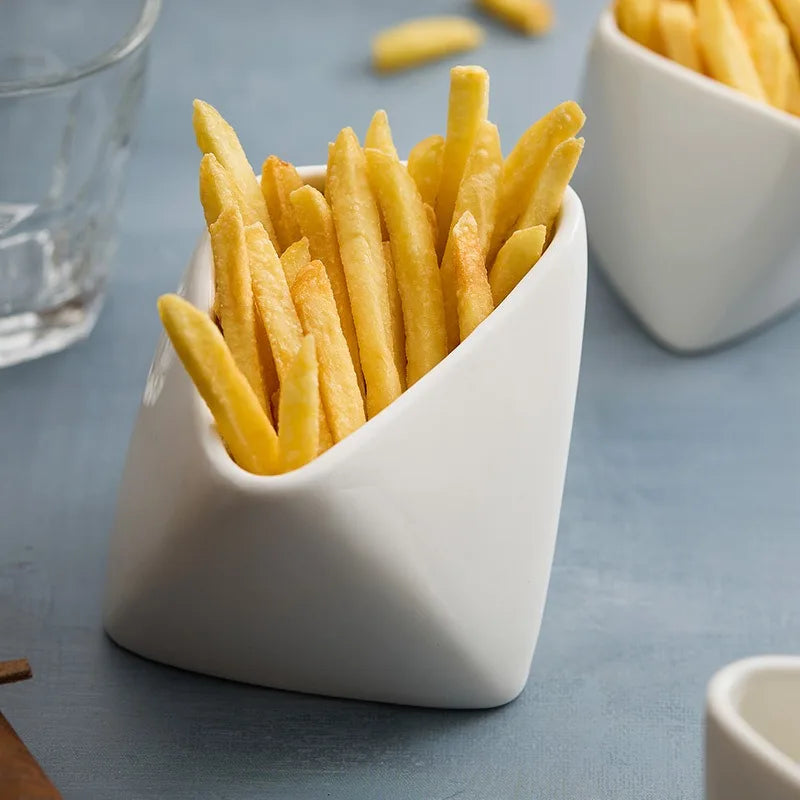 Angled Snack Cup  for Fries and Appetizers Modern Tableware Ideal for Home and Restaurant Use White Ceramic