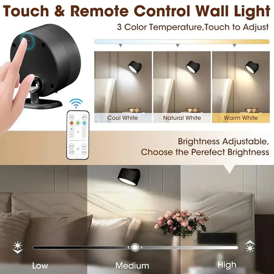 Wall Lights Battery Operated 360° Rotatable Touch Control Wall lamp
