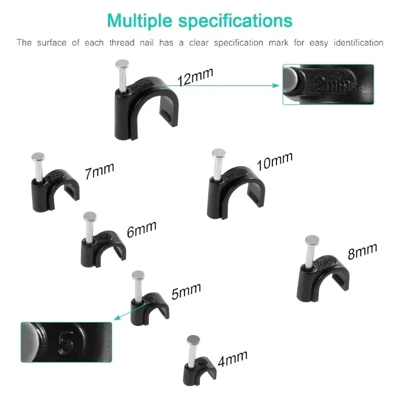 600PCS Cable Wire Clips 4mm to 12mm Electrical Cord Tie Holders for Organizing Cables Plant Climbing and Wall Mounting
