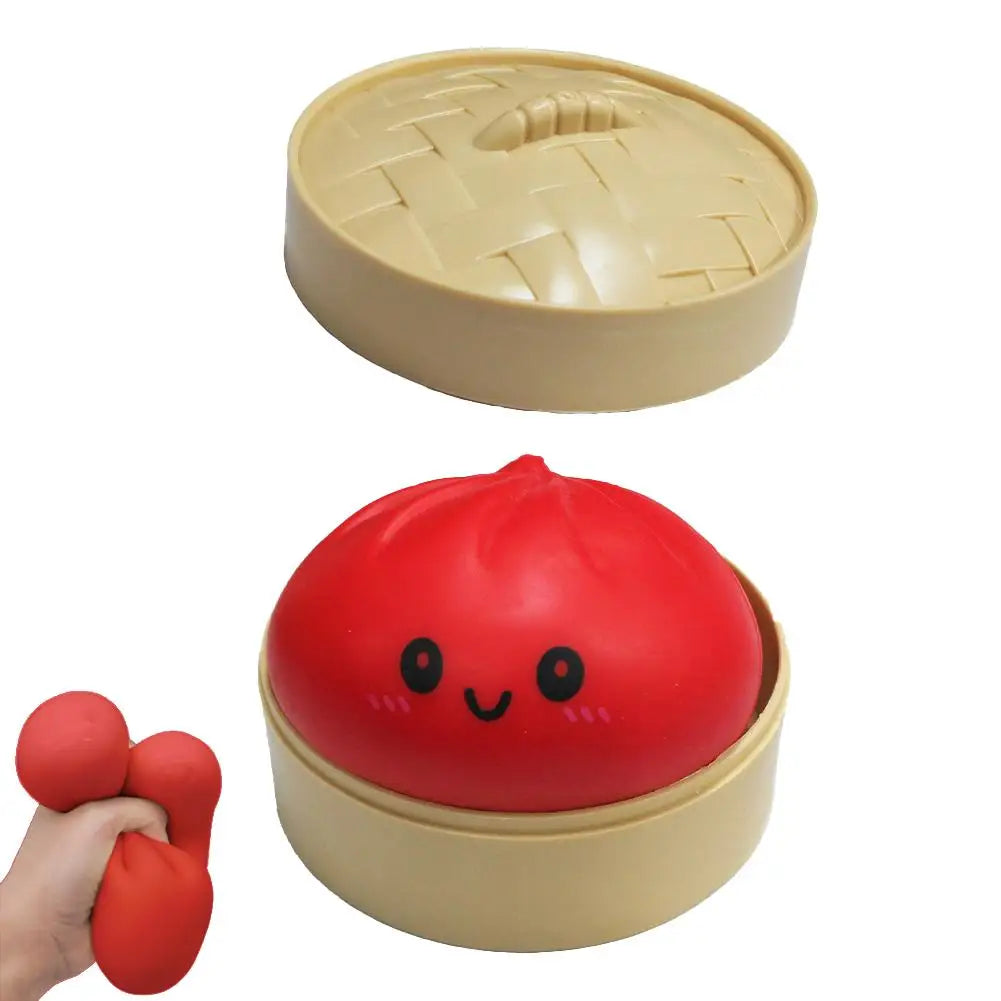 Colorful Dumpling Squishy Stress Relief Balls with Steamer Reusable Rebound Squeeze Reliever Toys Dough Ball  Home Office Gifts