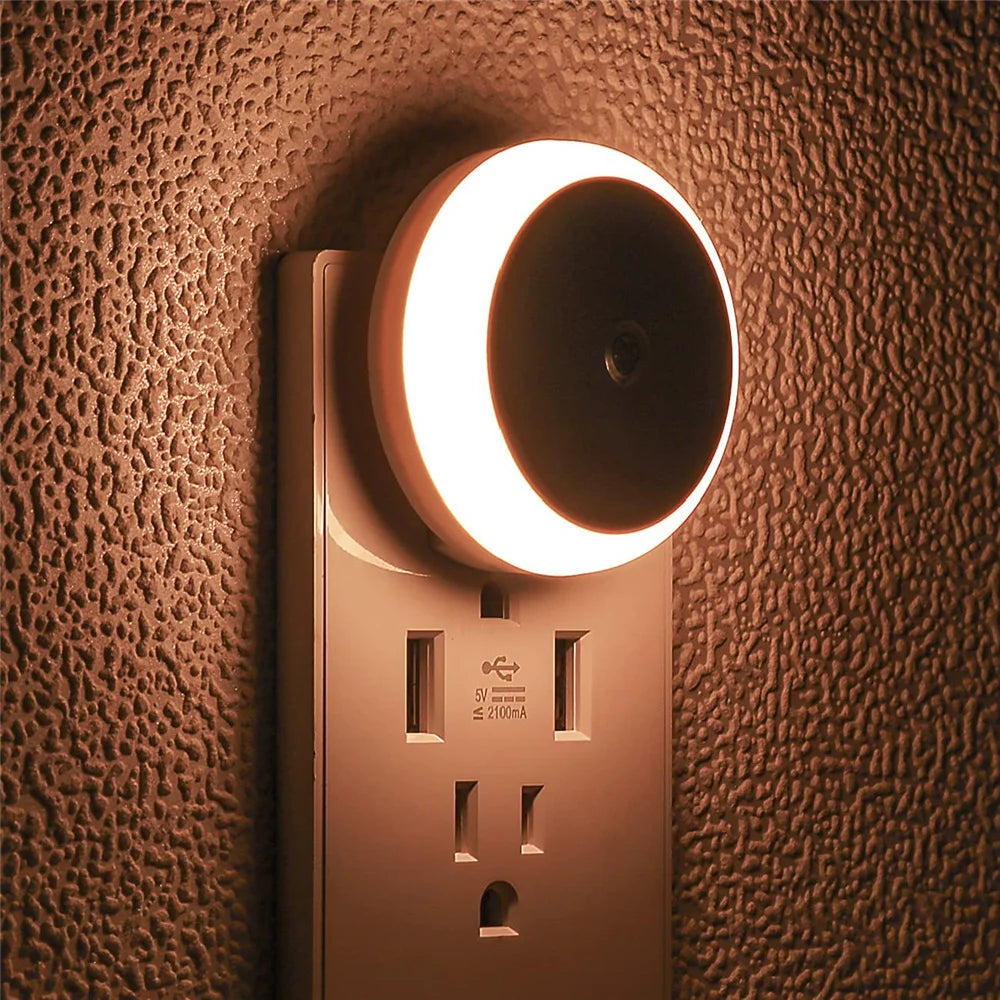 LED Night Light Smart Night Sensor Round Plug in Wall Night