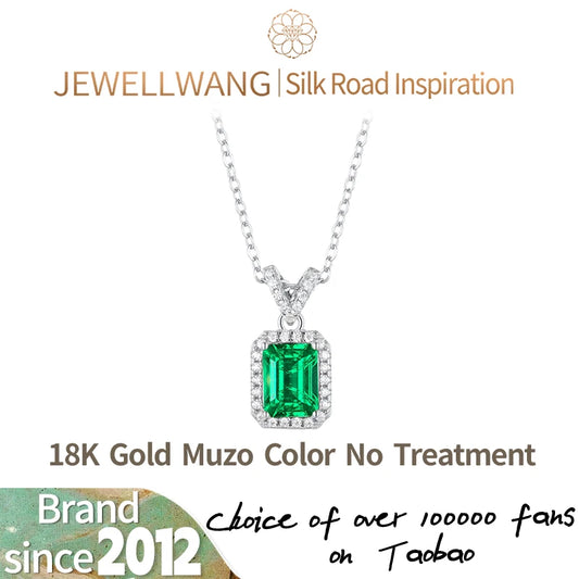 18K Gold Lab Grown 1-3 Ct Emerald Necklace Pendant Diamond Surround|