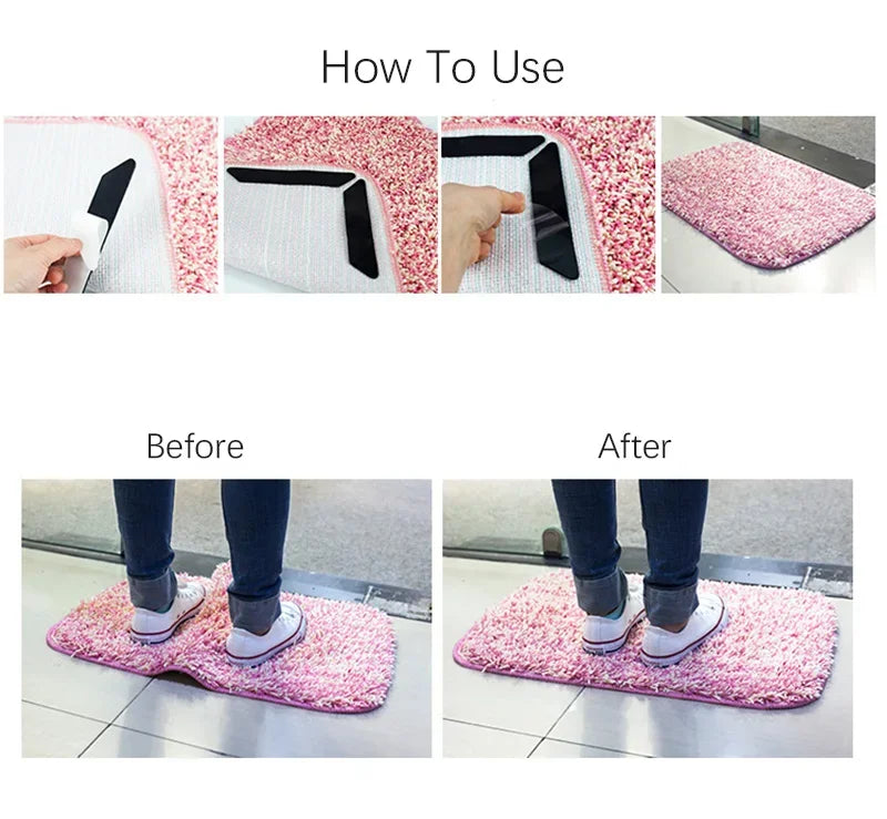8pcs Home Floor Rug Carpet Mat Grippers Anti Skid Corners Pad For Bathroom Kitchen Living Room Resuable Anti Slip Soft Grippers