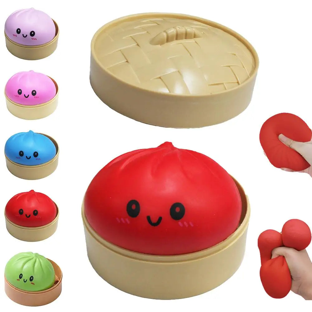 Colorful Dumpling Squishy Stress Relief Balls with Steamer Reusable Rebound Squeeze Reliever Toys Dough Ball  Home Office Gifts