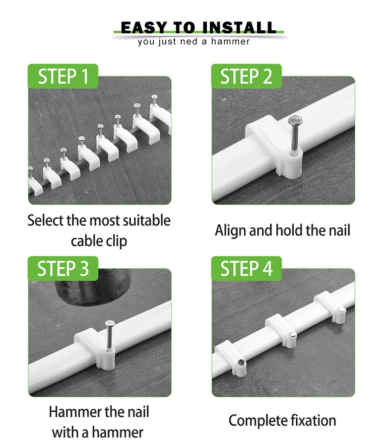 100PCS Flat Nail Clip Cable Clips  4mm/6mm/7mm/8mm/9mm/10mm/12mm/14mm Wire Management Electrical Cord Tie Holder Cable Clips