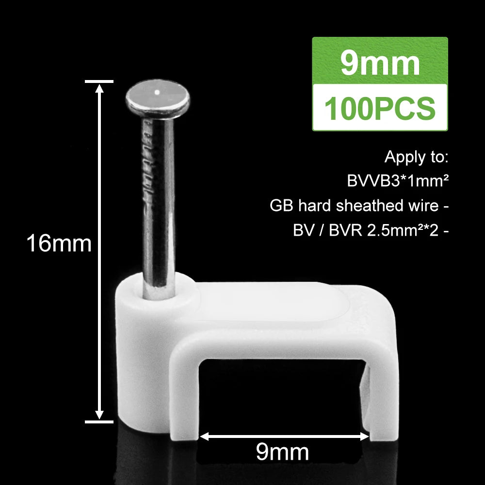 100PCS Flat Nail Clip Cable Clips  4mm/6mm/7mm/8mm/9mm/10mm/12mm/14mm Wire Management Electrical Cord Tie Holder Cable Clips