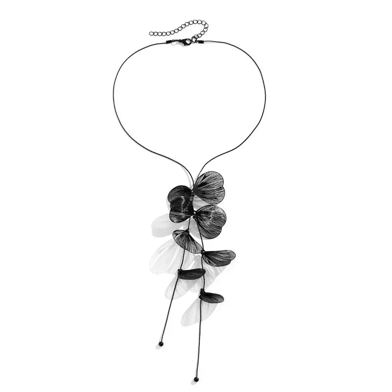 Luxury  Big Flower Leaf Tassel Necklace