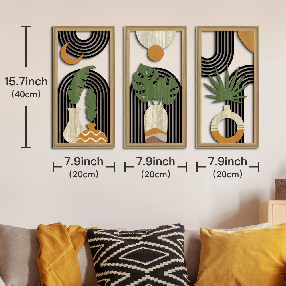 3pcs 40cmX20cmBoho style Hollow Wood Retro Rustic Leaf Pattern Wall Hanging Art Living Room Bedroom Wall Hanging Home Decoration