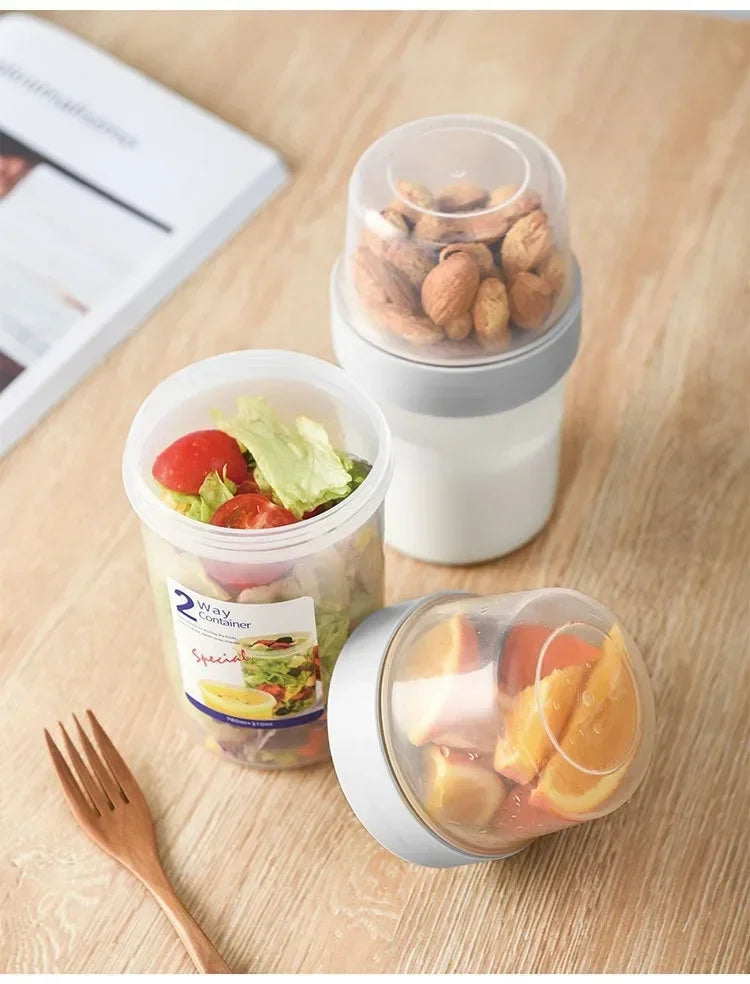 Carry Breakfast Cup Salad Cups Portable Yogurt Cereal Oatmeal Snacks Parfait Containers Salad Dressing Holders with Lid Forks