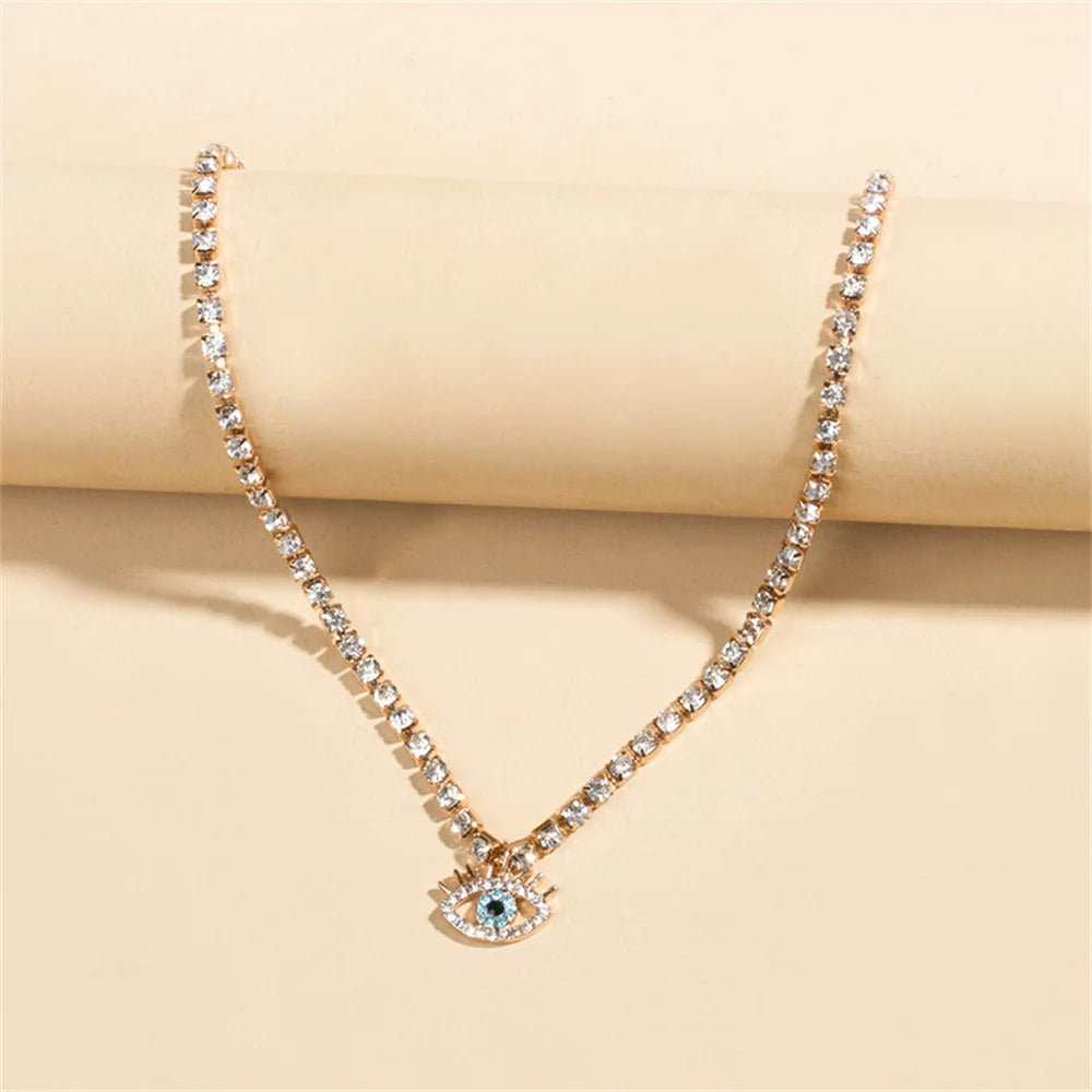 Simple Crystal Chain Eye Pendant Necklace