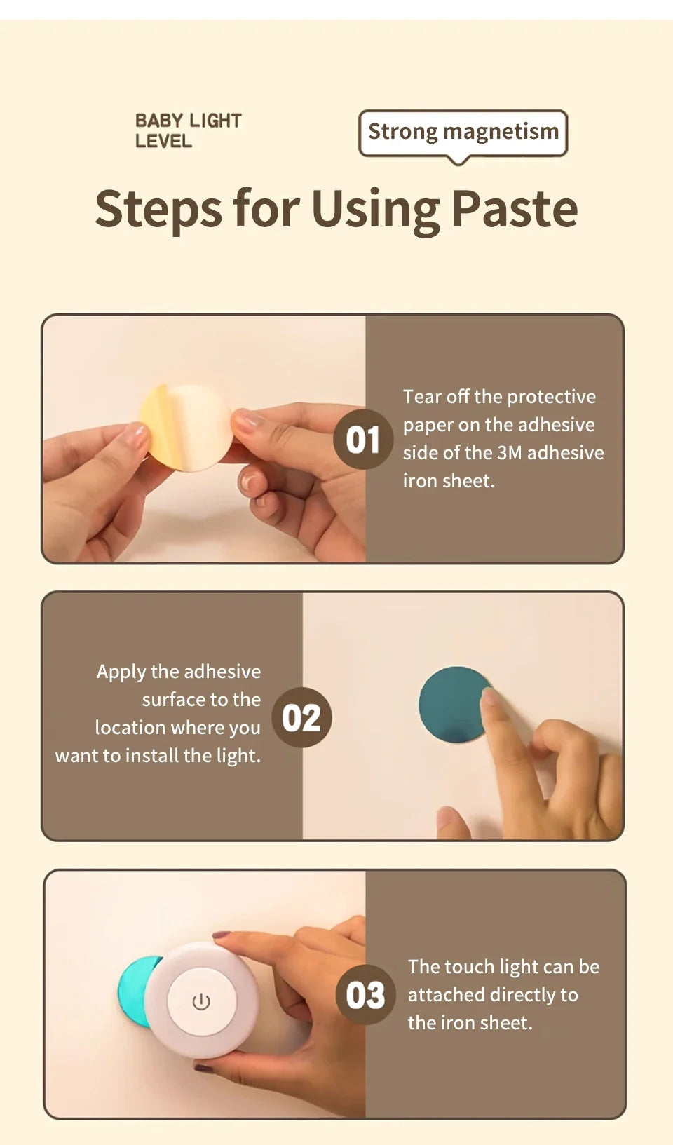 LED Night Light USB Rechargeable Night Lamp 3 Color Dimmable Wall Lamp Wireless Bedroom Kitchen Cabinet Wardrobe Staircase Lamp