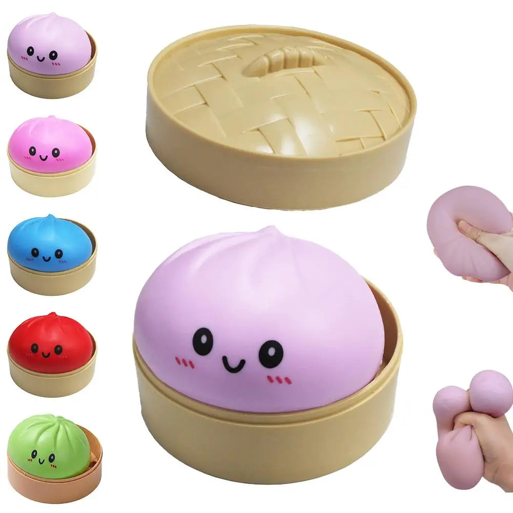 Colorful Dumpling Squishy Stress Relief Balls with Steamer Reusable Rebound Squeeze Reliever Toys Dough Ball  Home Office Gifts