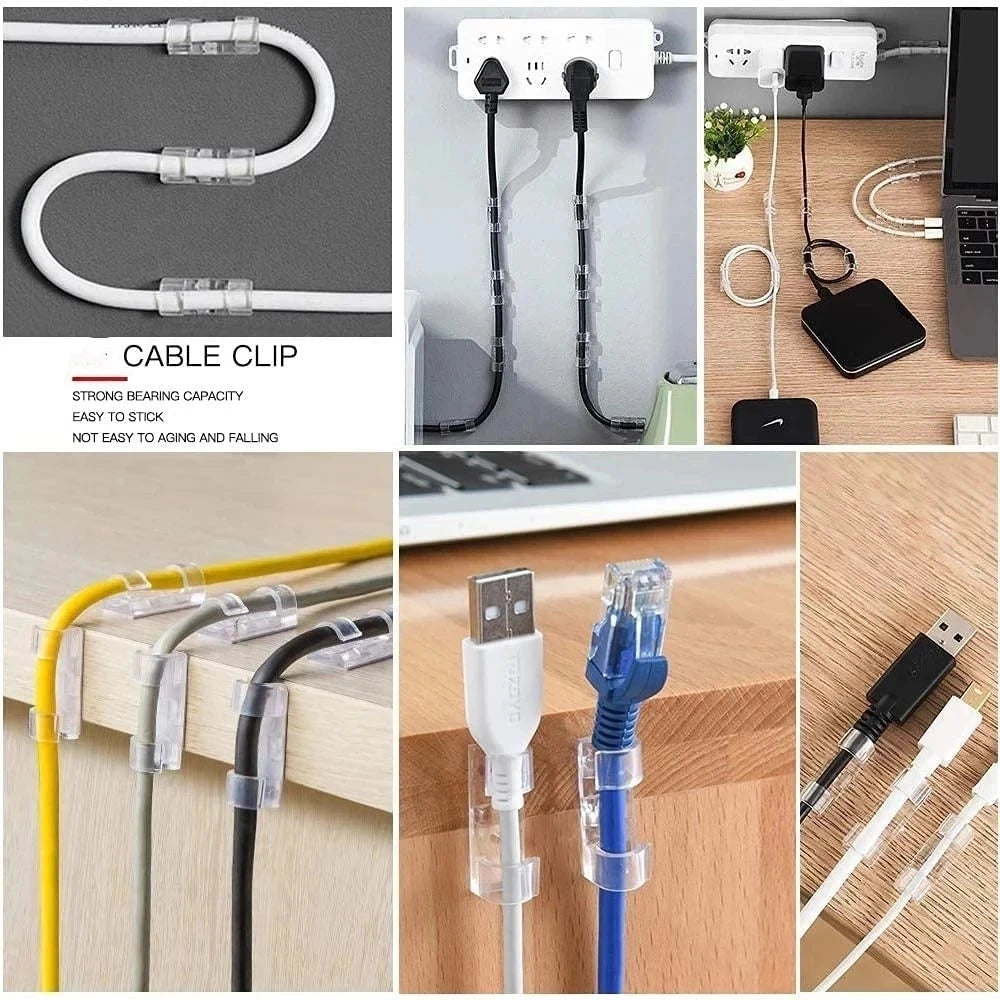 Adhesive Cable Clips Data Cable Manager Wire Management Organizer for Desk Office Car Home Wire Clip Clamp Self-Adhesive Sticker