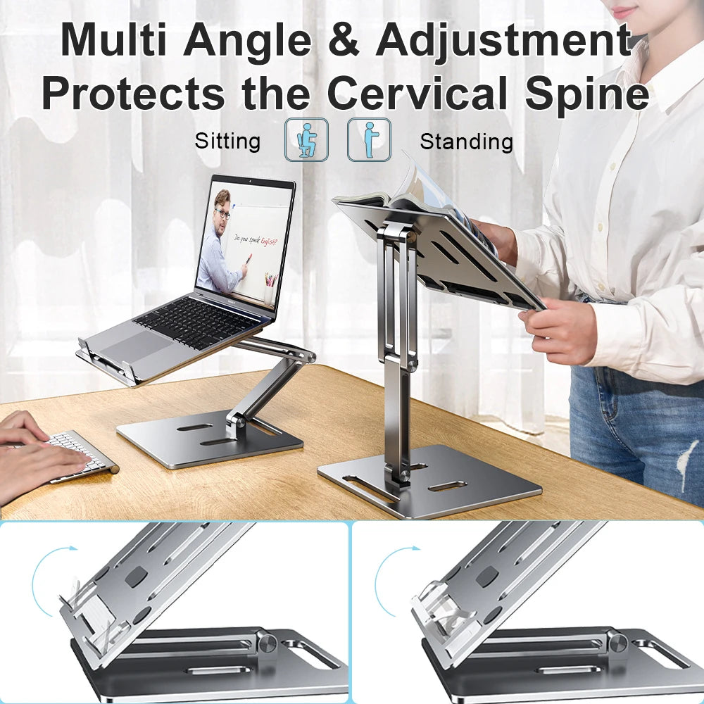 Aluminum Laptop Stand Height  Angle Adjustable Reading Stand with Foldable Base Notebook Desktop iPad Stand Tablet Stand Holder