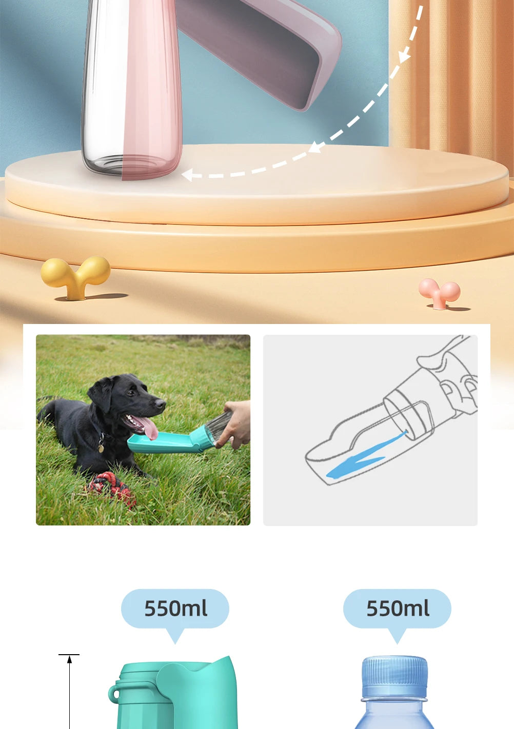 Portable Dog Water Bottle for Large Dogs Outdoor Foldable Leak Proof High Capacity Pet Drinking Bowl Labrador Bulldog Supplies