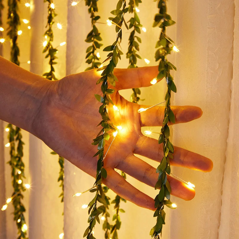 Artificial Flower Leaf Led Fairy Lights Garland Christmas Tree Decoration Outdoor Room Curtain Lamp Wedding Party Garden Decor