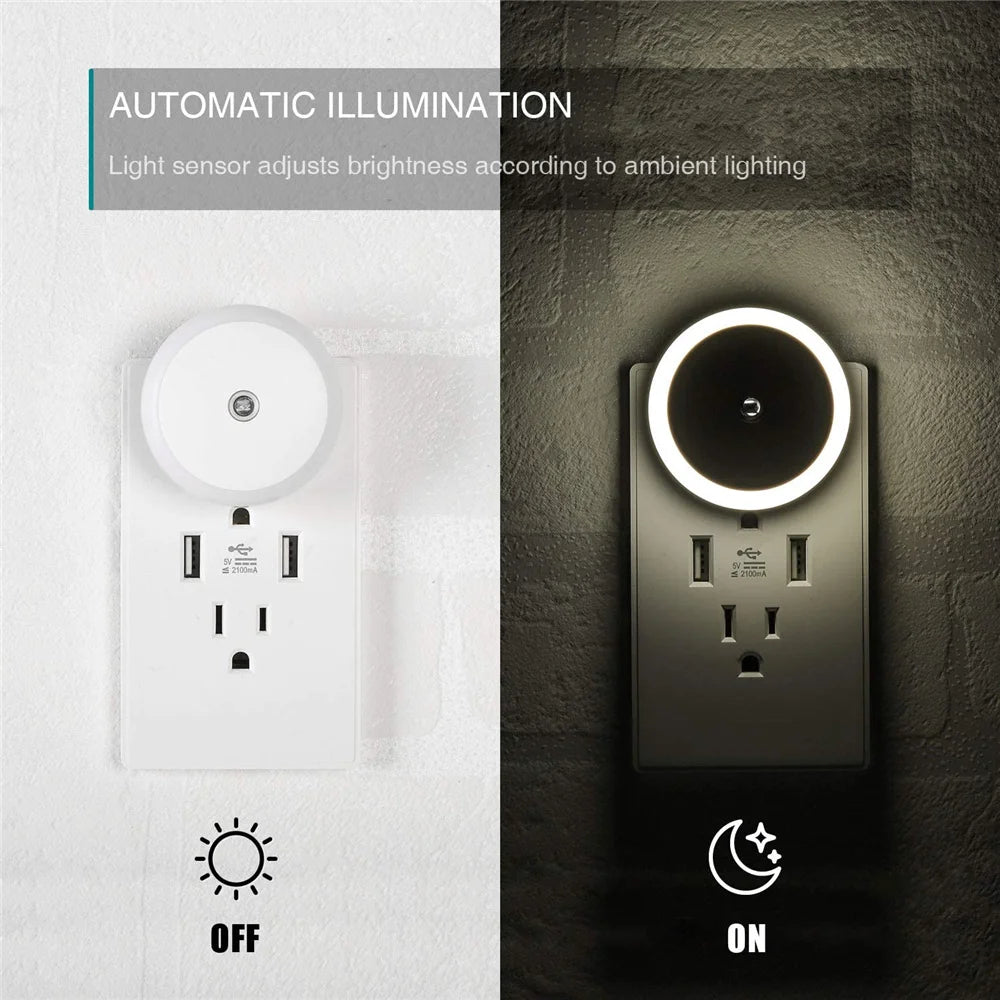 LED Night Light Smart Night Sensor Round Plug in Wall Night