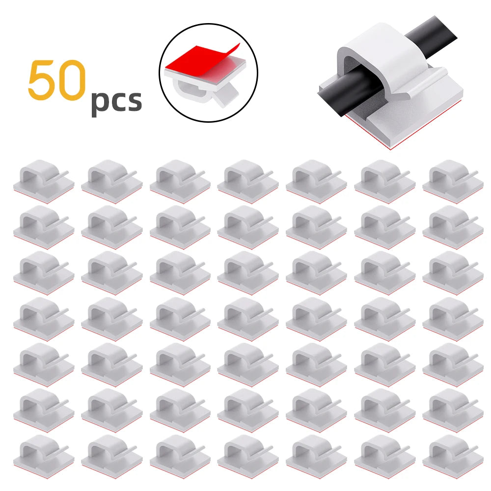50pcs Self Adhesive Outdoor Cable Clips Light Clip Decoration Cord Management  Clamps Cable For Fairy Light Car, Office And Home