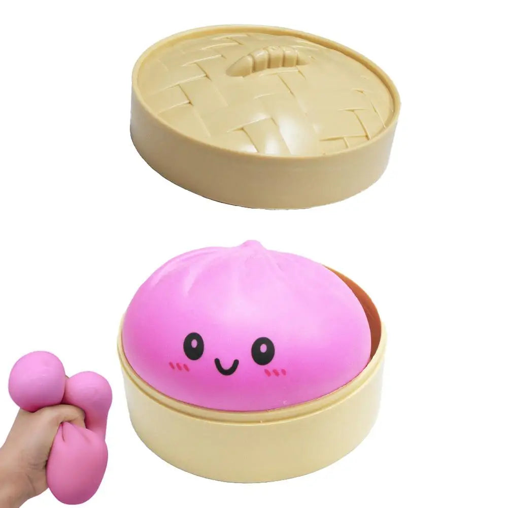 Colorful Dumpling Squishy Stress Relief Balls with Steamer Reusable Rebound Squeeze Reliever Toys Dough Ball  Home Office Gifts