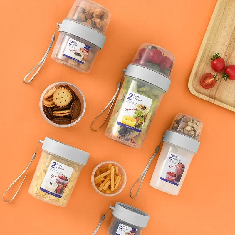 Carry Breakfast Cup Salad Cups Portable Yogurt Cereal Oatmeal Snacks Parfait Containers Salad Dressing Holders with Lid Forks