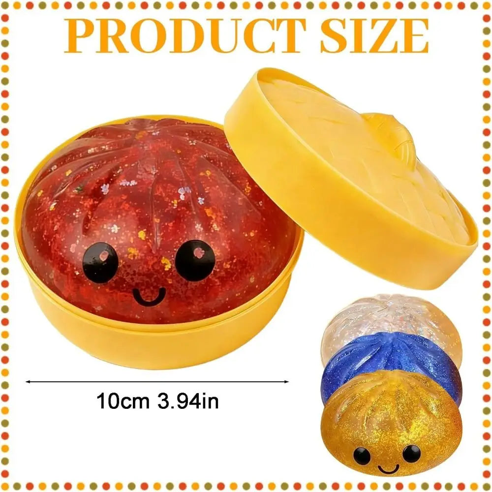 Glitter Dumplings Squishy Toy with Steamer Slow Resilience Squishy Toy Fidget Soft Stress Relief Sensory Ball