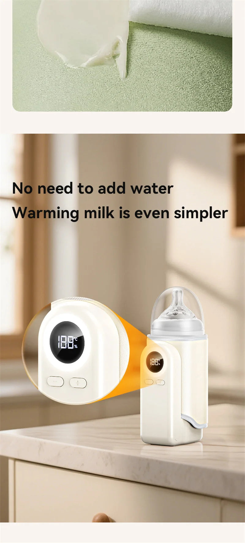 Bottle Warmer 4 in 1 Fast Heating Baby Milk Warmer with Accurate Temperature Display USB Charging Portable Wireless Milk Warming
