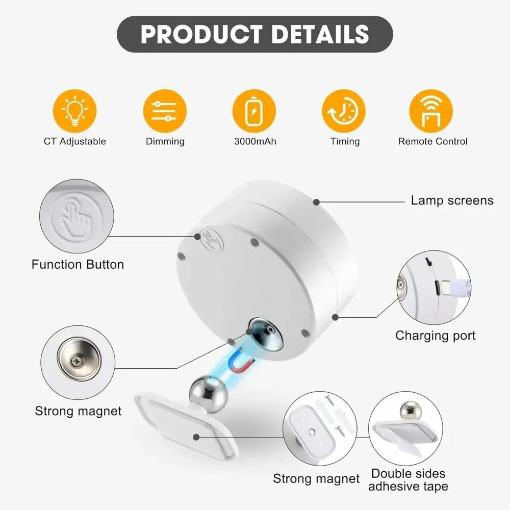 Wall Lights Battery Operated 360° Rotatable Touch Control Wall lamp