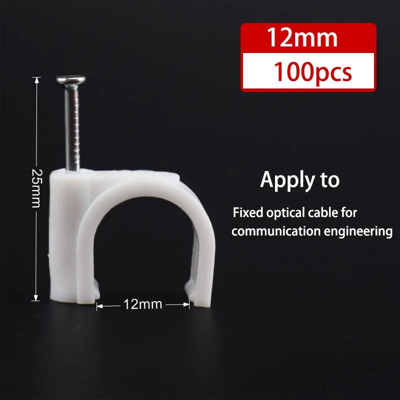 100pcs Cable Clips 4/6/8/10/12/14/16/20mm Cable Wire Clips Nail In Cable Clips Cable Tacks Coaxial Nail Clamps Nails For Cords