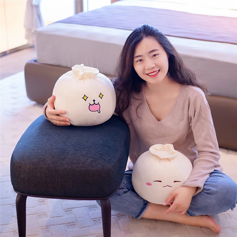 Creative Chinese Bun Shape Plush Toys Stuffed Soft Dumplings Pillow Kawaii Cushion Simulation Food Doll Gift for Kids Home Decor