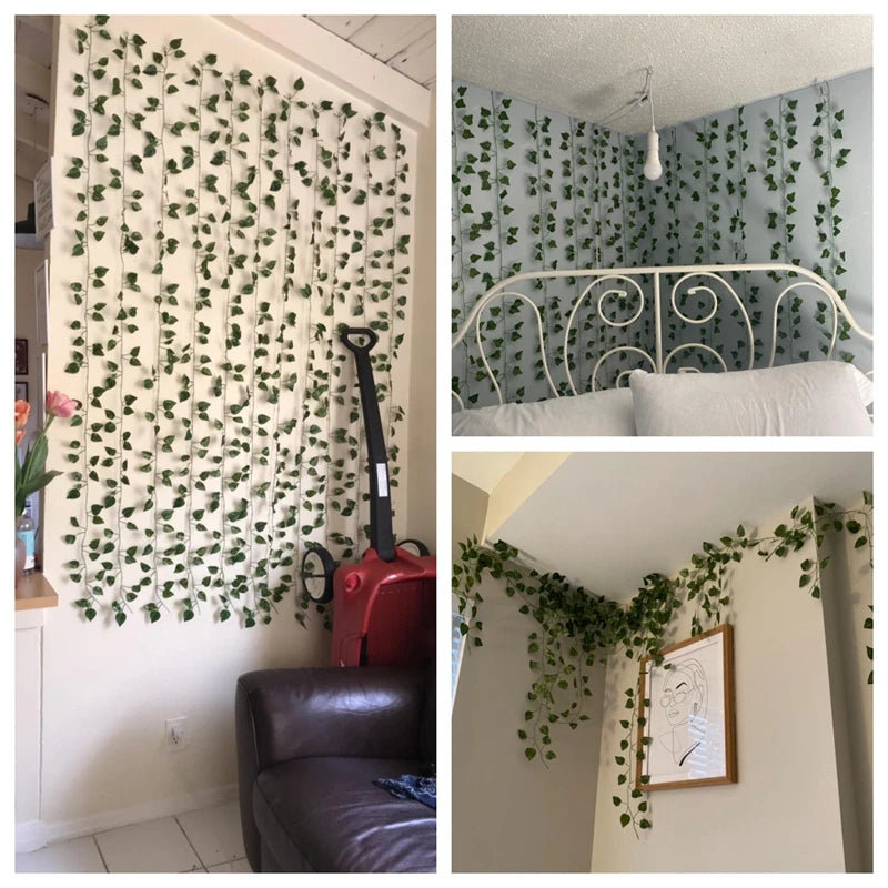 Green Artificial Plants Flowers Vines Home Room Decor Silk Hanging Fake Leaf Garland Leaves For Garden Wedding Party Decoration