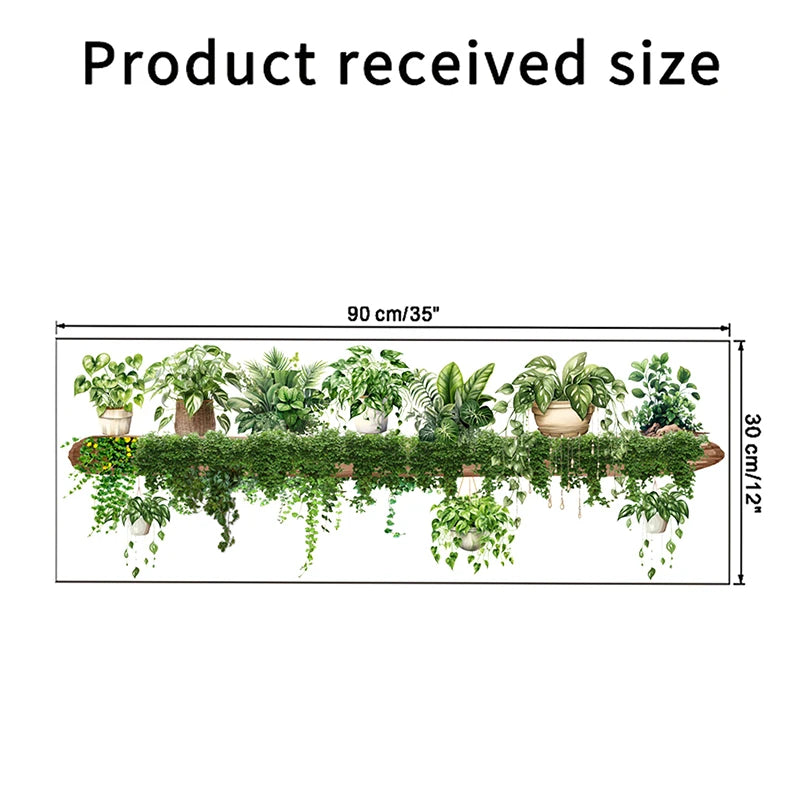 Green Dill Leaves Hanging Basket Wall Stickers Bedroom Living Room Wall Beautification Green Plant Decor Courtyard Wall Decals