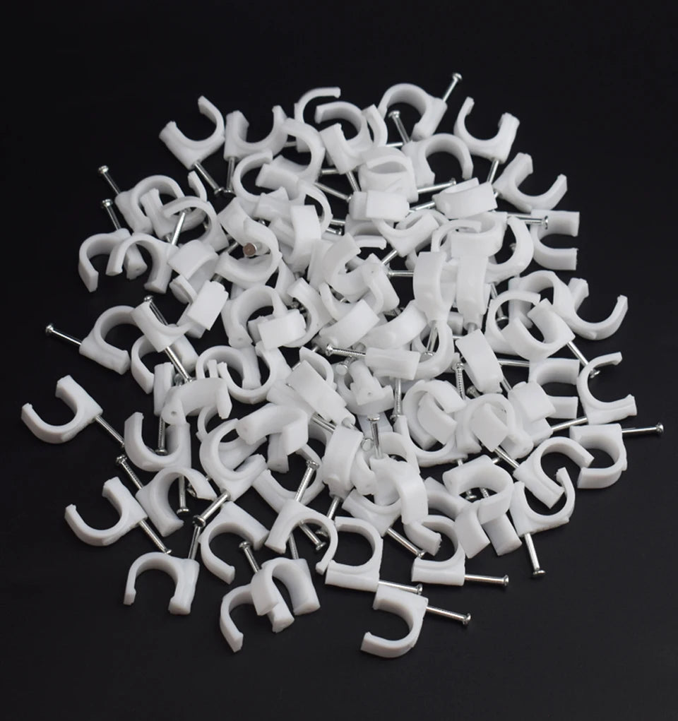 100pcs Cable Clips 4/6/8/10/12/14/16/20mm Cable Wire Clips Nail In Cable Clips Cable Tacks Coaxial Nail Clamps Nails For Cords