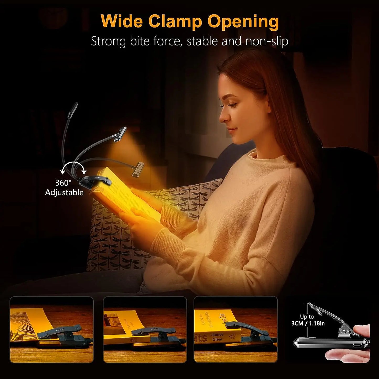 LED Book Light Reading Light Eye Caring Clip-on USB Rechargeable