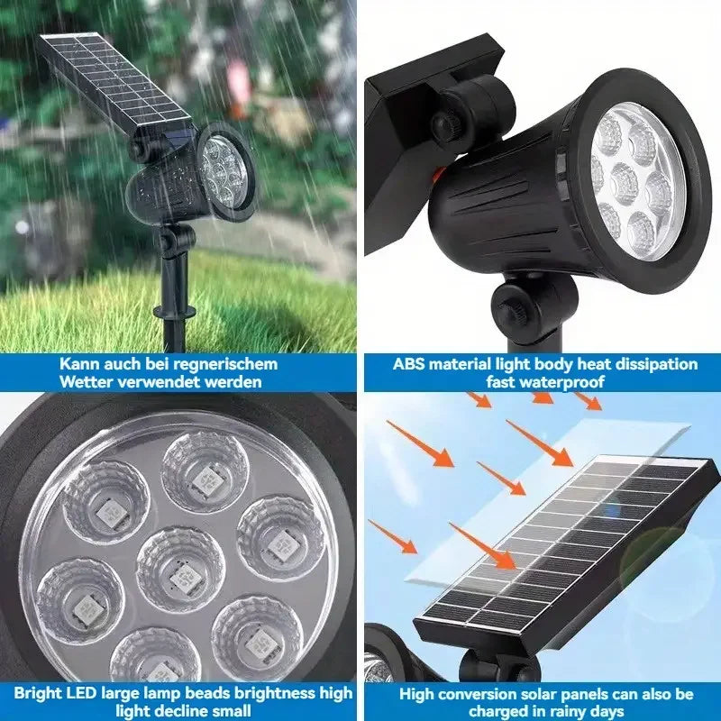 9Led Solar Spotlights, Outdoor Waterproof - Adjustable Brightness