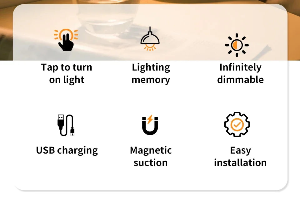 LED Night Light USB Rechargeable Night Lamp 3 Color Dimmable Wall Lamp Wireless Bedroom Kitchen Cabinet Wardrobe Staircase Lamp