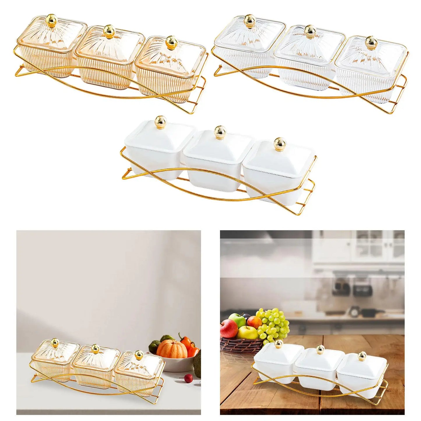 3 Snack Serving Bowls with Lid and Handle Nordic Fruit Snacks Serving Platter for Sweet Cookies Appetizer Wedding Nuts Home