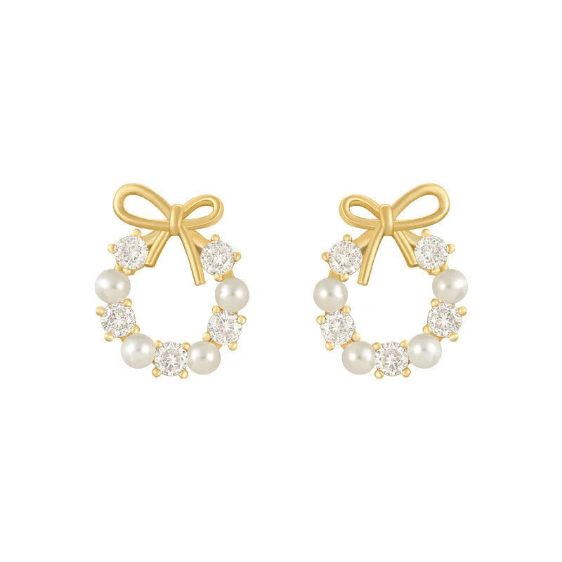 Pearl Crystal Bow Stud Earring