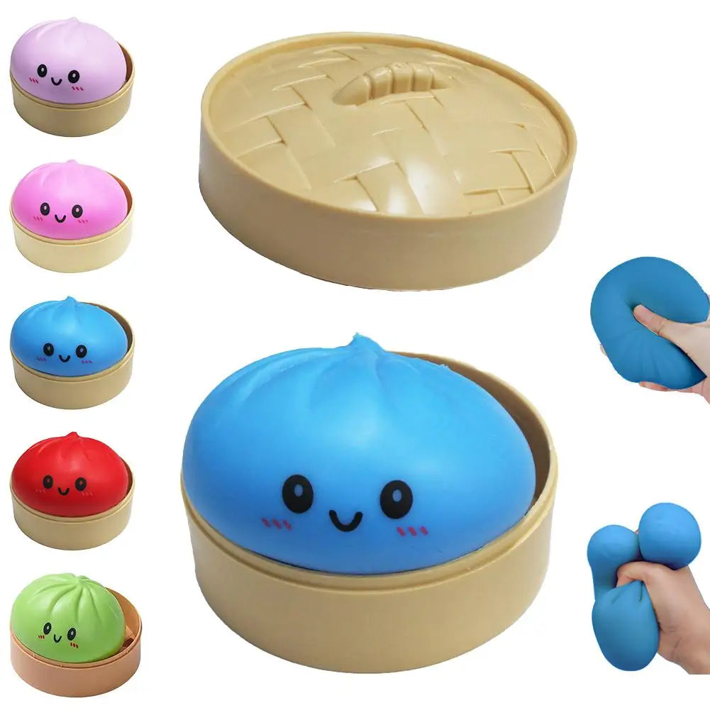 Colorful Dumpling Squishy Stress Relief Balls with Steamer Reusable Rebound Squeeze Reliever Toys Dough Ball  Home Office Gifts