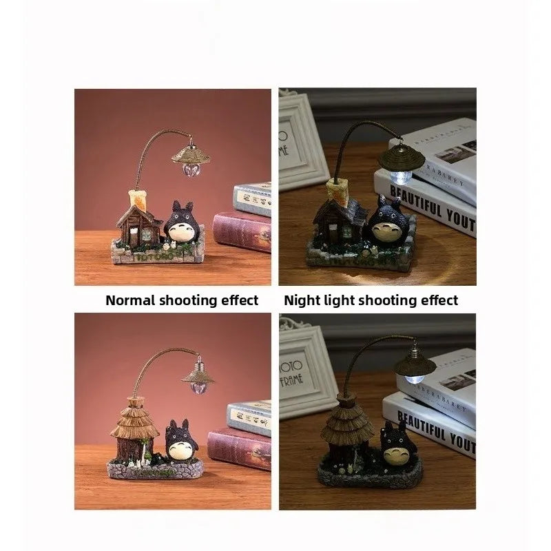Cartoon Anime Wooden House Grass House Small Night Light Room Desk Office Decoration Small Night Light Ornament Birthday Gift