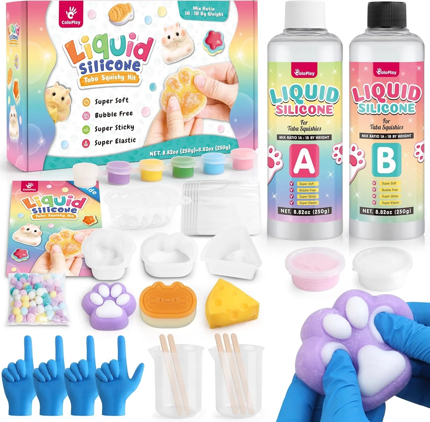 Taba Squishy Kit - 18OZ Rubber Squishy Kit with Guided, Bubble Free and Faster Fully Cures - FuFu Squishy Kit with Mold, Flockin