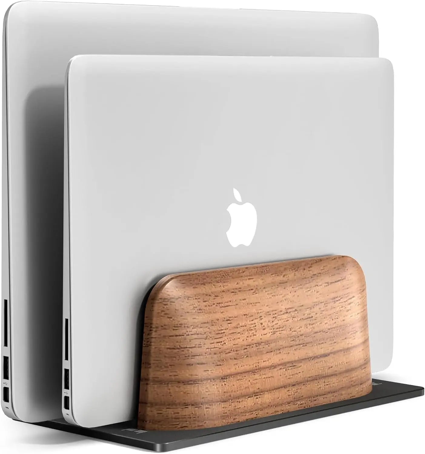 HPERGO Vertical Laptop Stand Dual Slot Walnut Wooden Laptop Holder Vertical for Desk Width Adjustable Dock