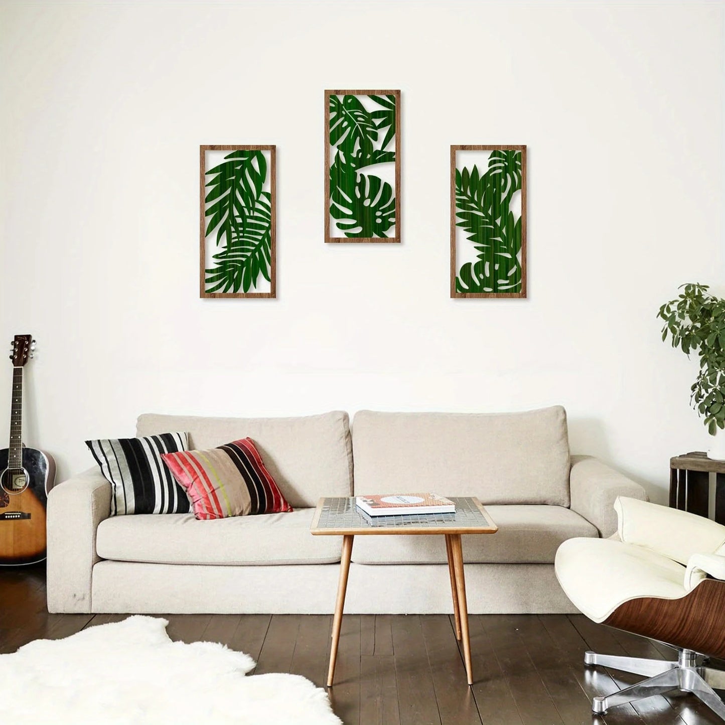 3pcs 40cmX20cmBoho style Hollow Wood Retro Rustic Leaf Pattern Wall Hanging Art Living Room Bedroom Wall Hanging Home Decoration