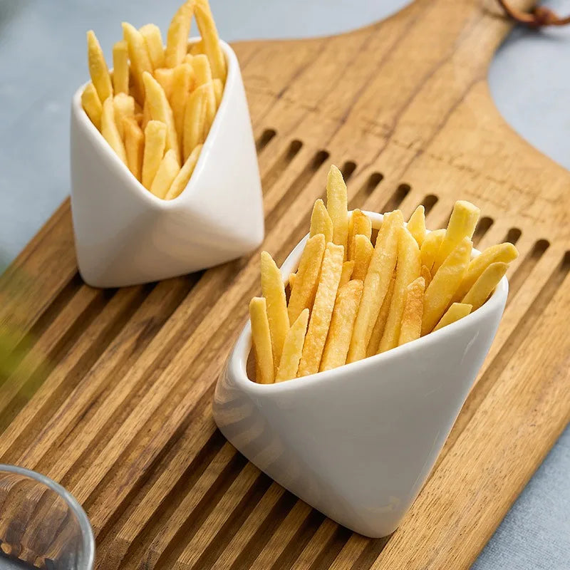 Angled Snack Cup  for Fries and Appetizers Modern Tableware Ideal for Home and Restaurant Use White Ceramic