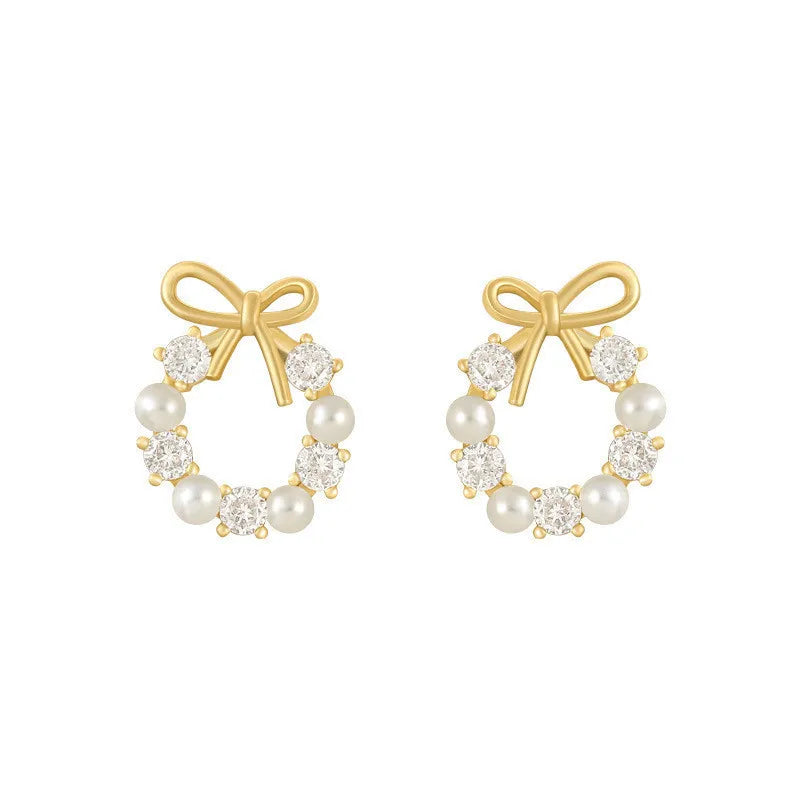Pearl Crystal Bow Stud Earring
