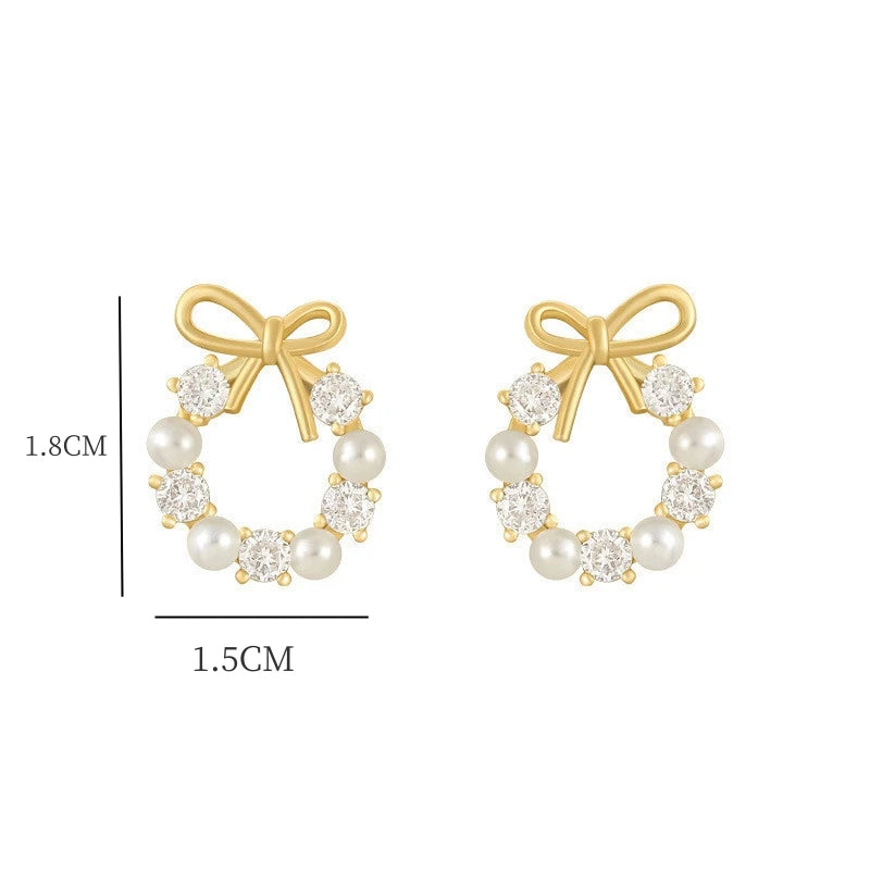 Pearl Crystal Bow Stud Earring
