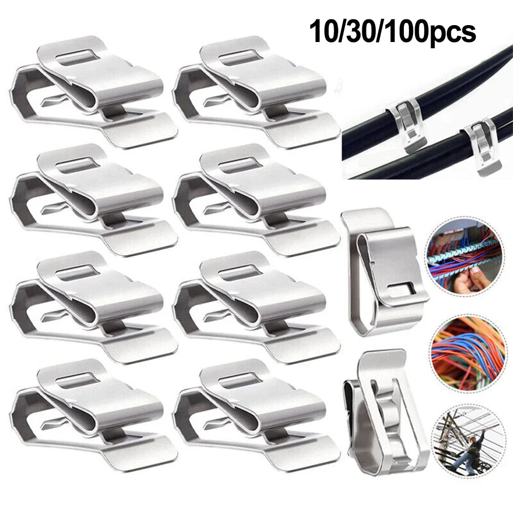 10/30/100Pcs Wire Clips Cable Trailer Photovoltaic Solar Panel Wire Clamps Clip Organizer Stainless Steel Management Harness Rop