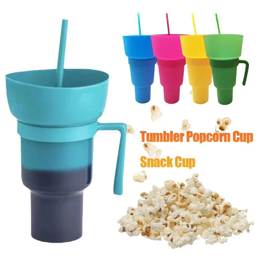 Stadium Tumbler Popcorn Drink Cola Cup 2 In 1 Snackies Cup Portable Splash Snack Bowl Chicken Storage Bowl with Handle Straw Cup
