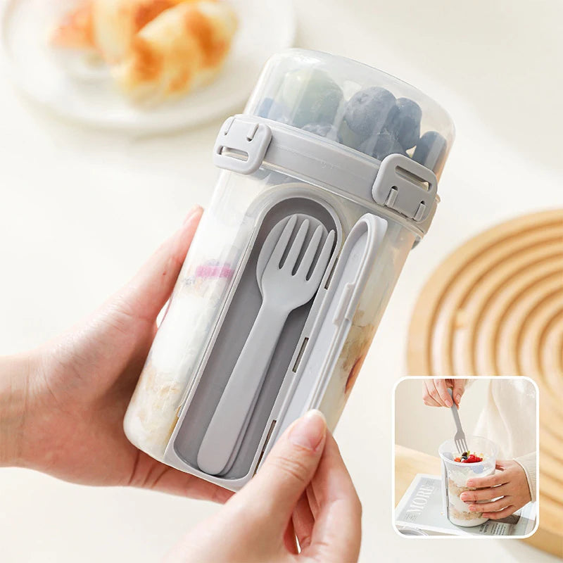 ❤Salad Cup Portable Light Meal Cup, Vegetable Snack Fresh-Keeping Double-Layer Cup With Fork And Spoon Yogurt Cup