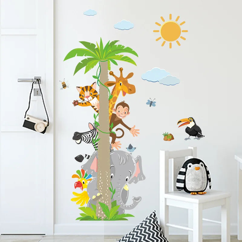 Cartoon Leaf Tree Elephant Giraffe Monkey Children's Bedroom Kindergarten Wall Decoration Wall Stickers Room Decoration