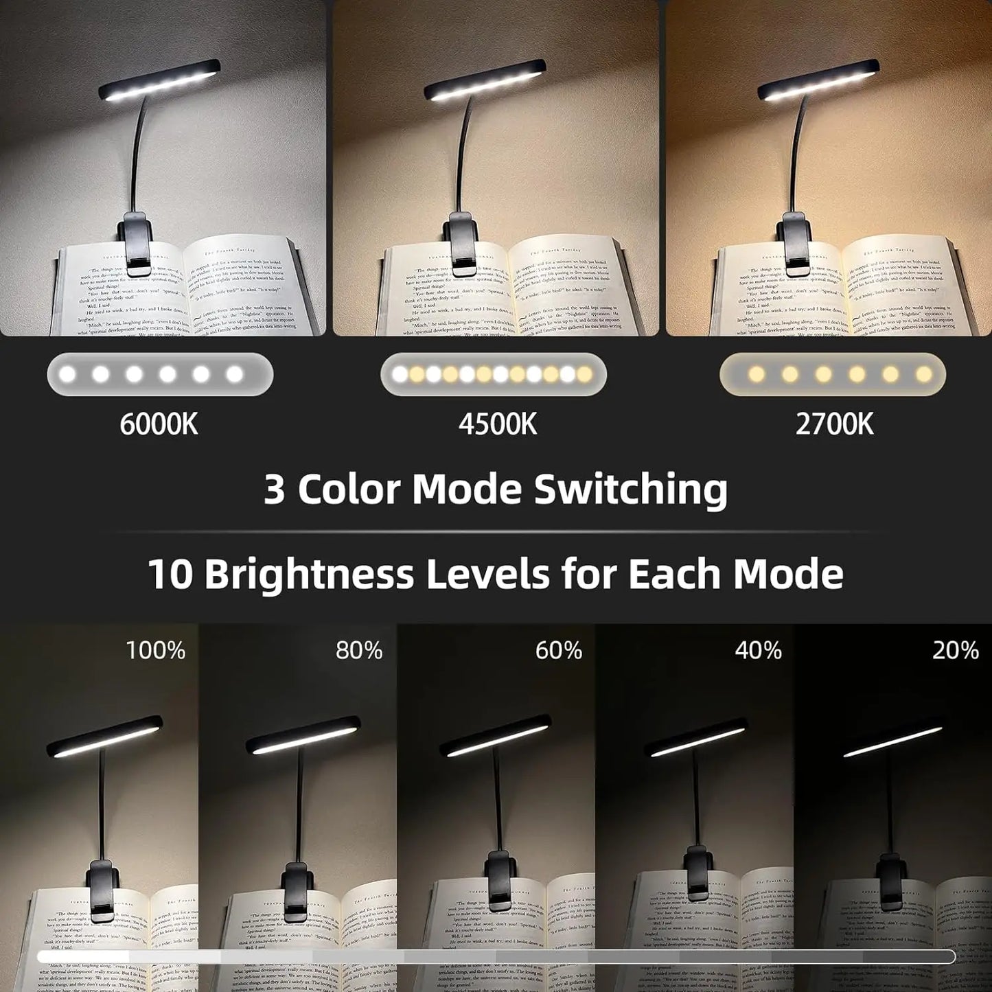 LED Book Light Reading Light Eye Caring Clip-on USB Rechargeable
